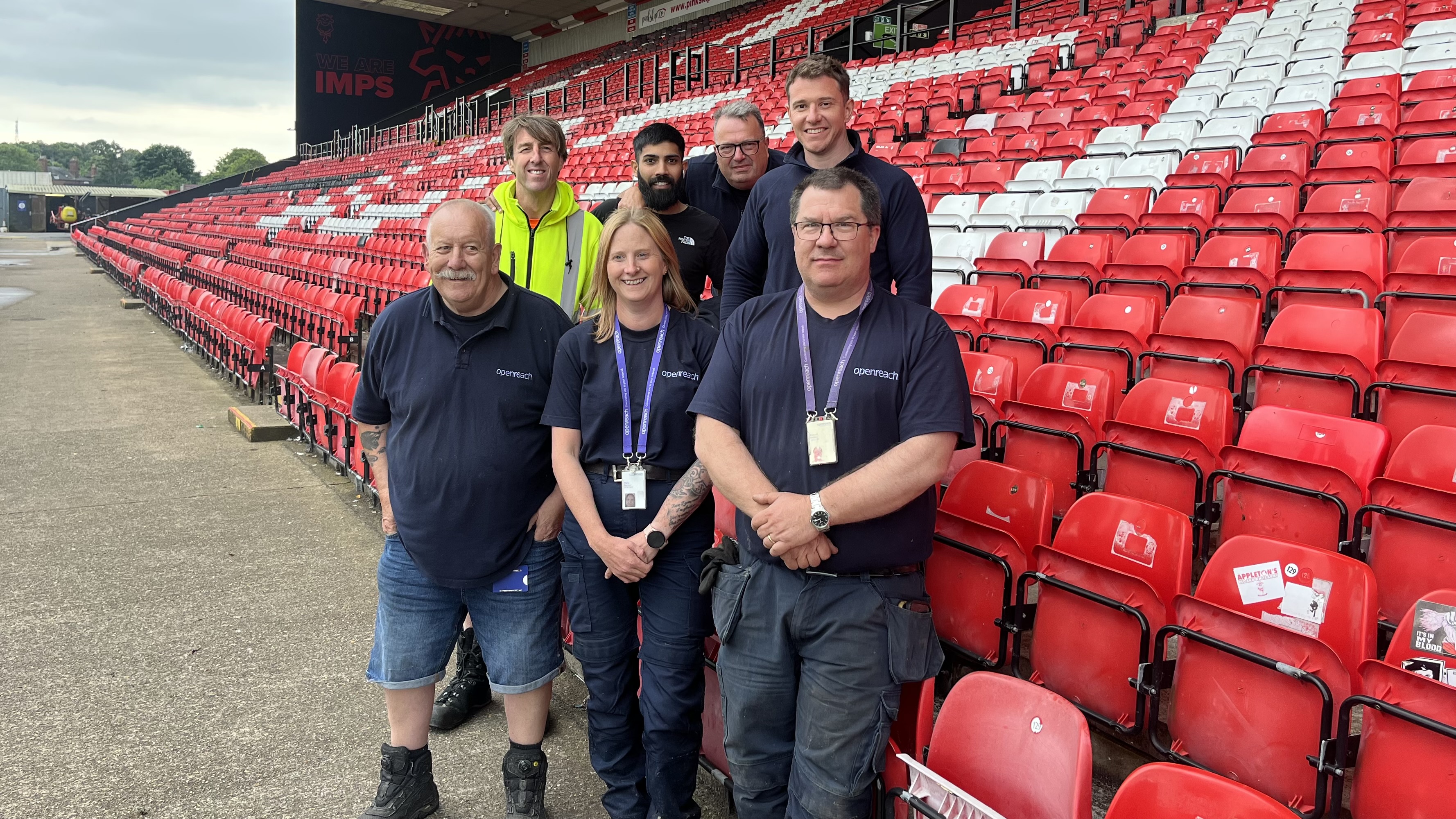 BT Openreach team posing for a photograph at the LNER Stadium.