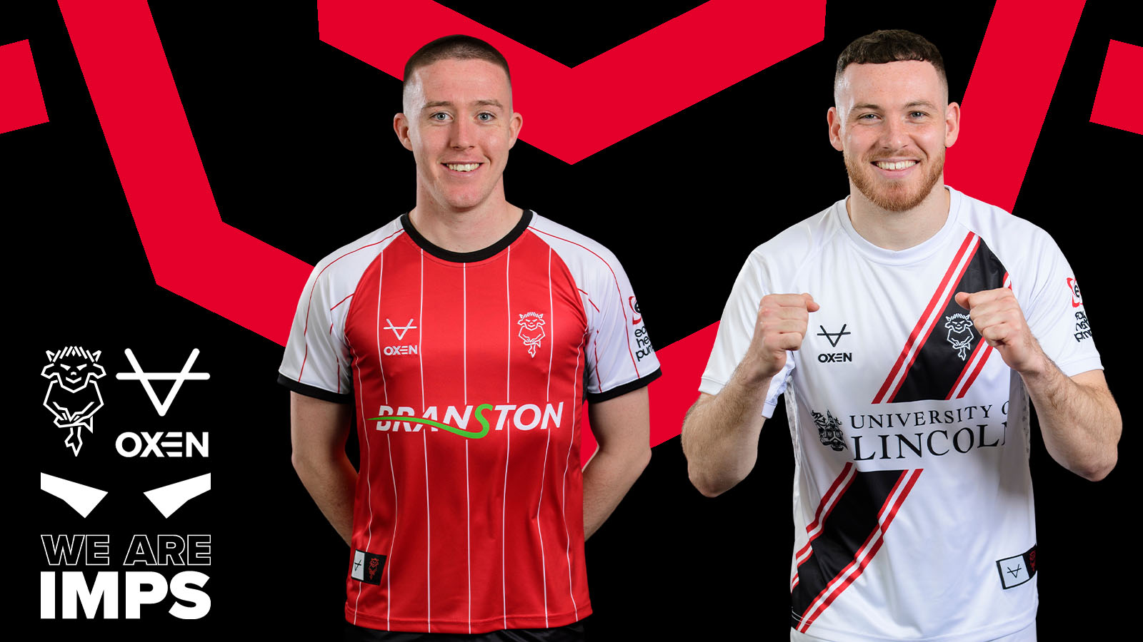 Jack Moylan and Ben House model City's home and away kits, which are on sale now.