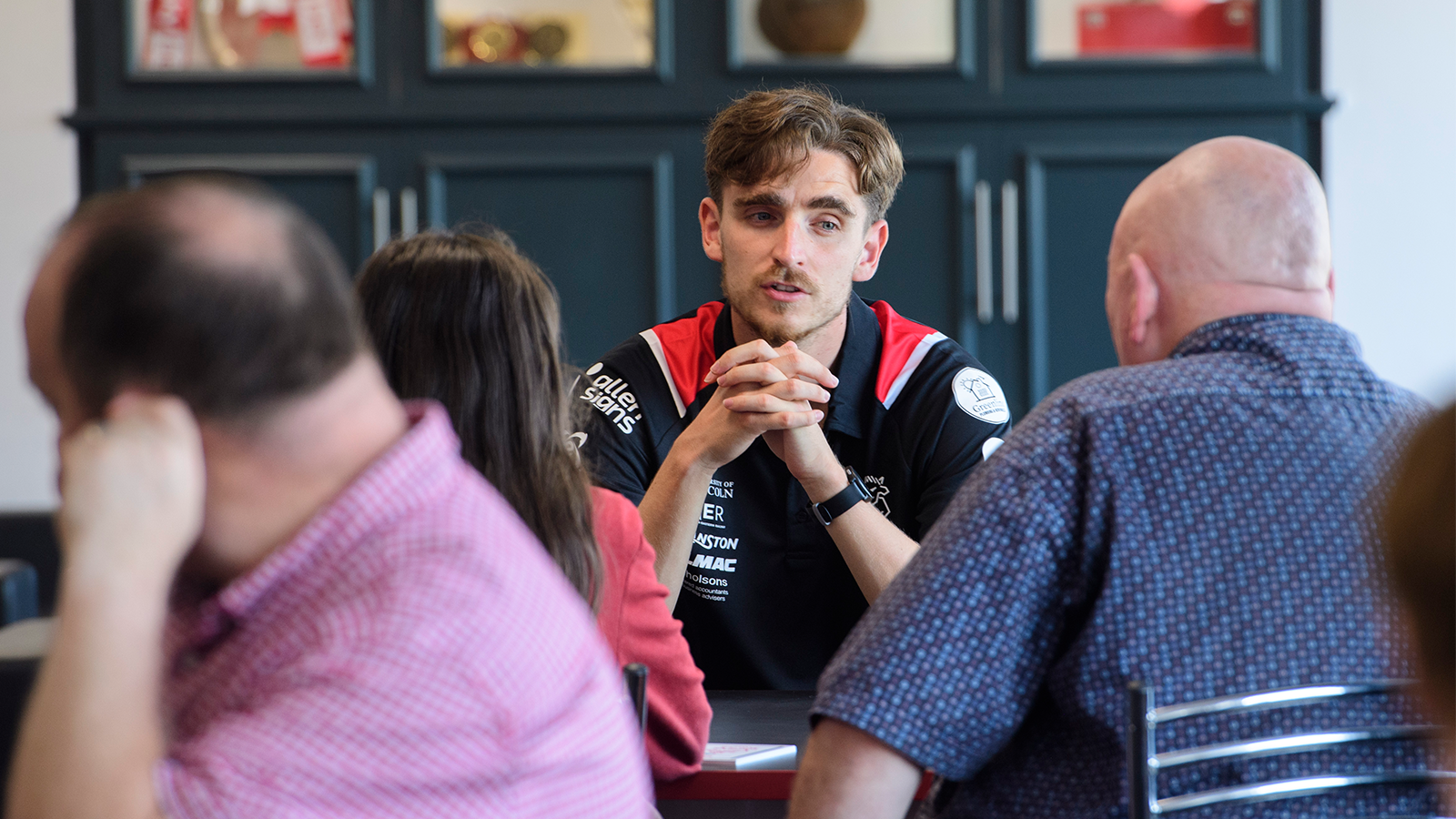 Tom Bayliss talking to his sponsors.