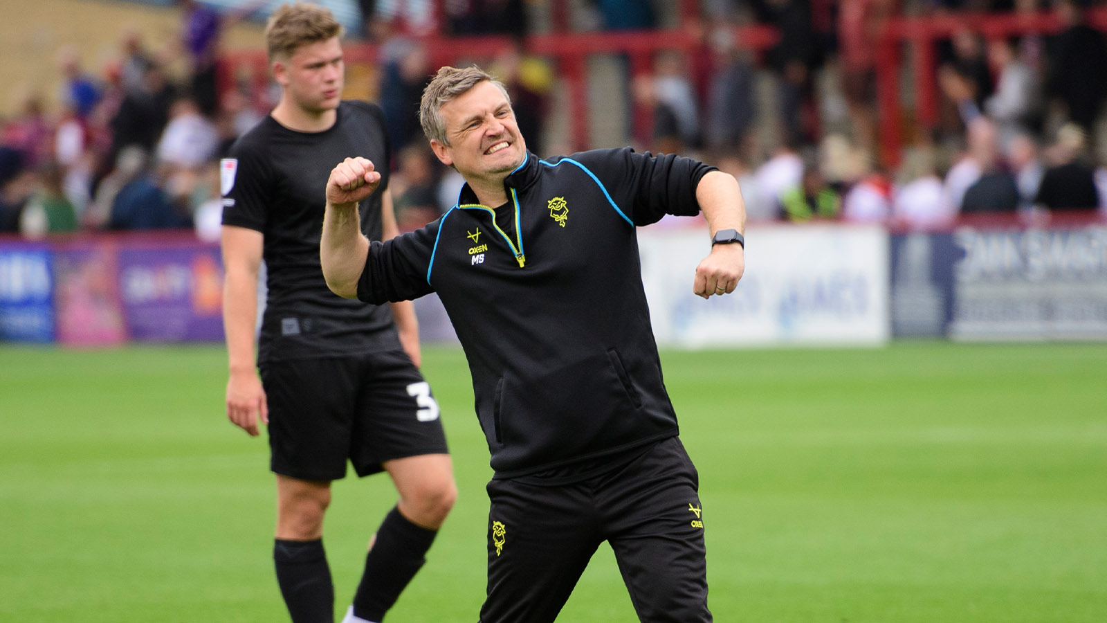 Michael Skubala celebrates after City's 1-0 away win at Stevenage