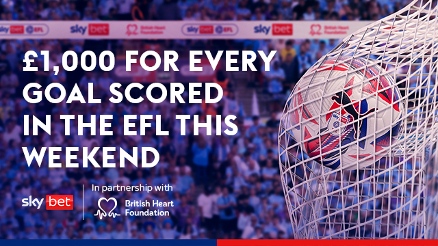 A graphic of a football and text which reads "£1,000 for every goal scored in the EFL this weekend"