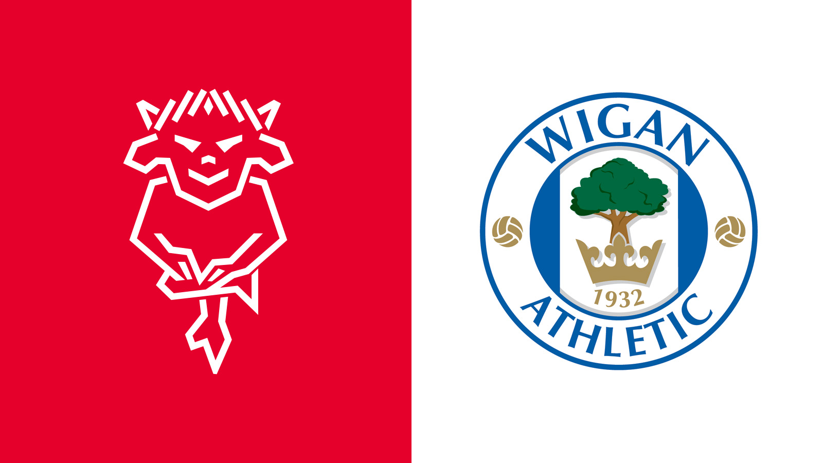 A graphic featuring the Lincoln City and Wigan Atthletic logos