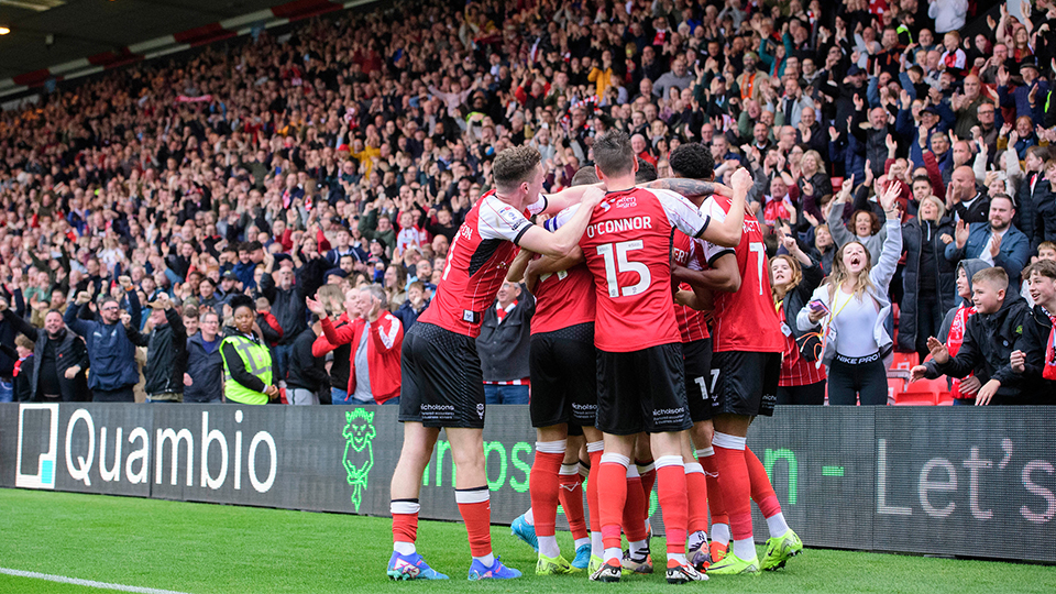 City celebrate Bailey Cadamarteri's winner against Stockport County