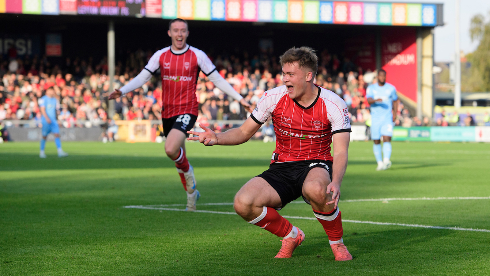 Freddie Draper celebrates scoring for the Imps against Leyton Orient