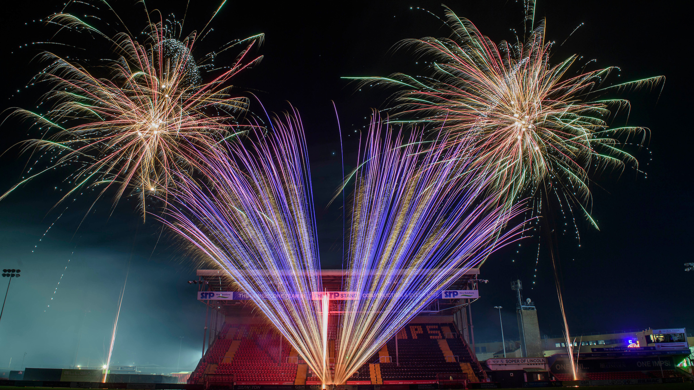 A firework display at the LNER Stadium