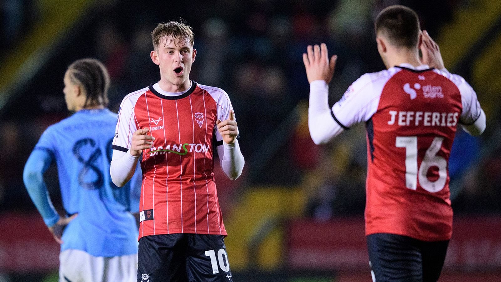 A match action image from the Imps' 5-0 home win over Manchester City U21