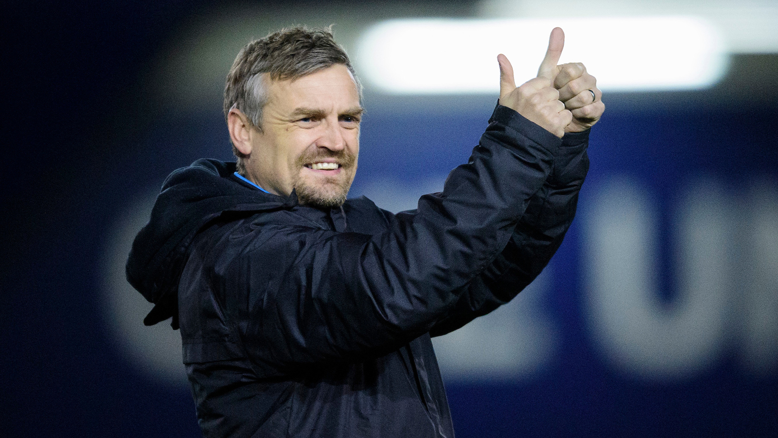 Head coach Michael Skubala gives the thumbs up after City's 5-0 home win over Manchester City U21