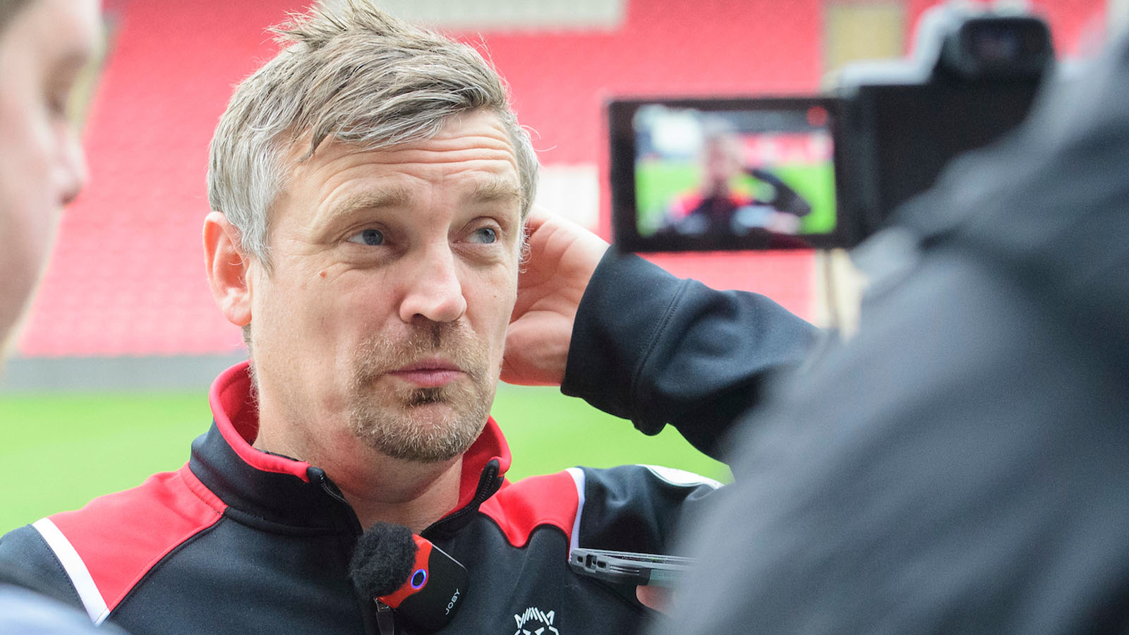 City head coach Michael Skubala speaks after the game at Exeter City