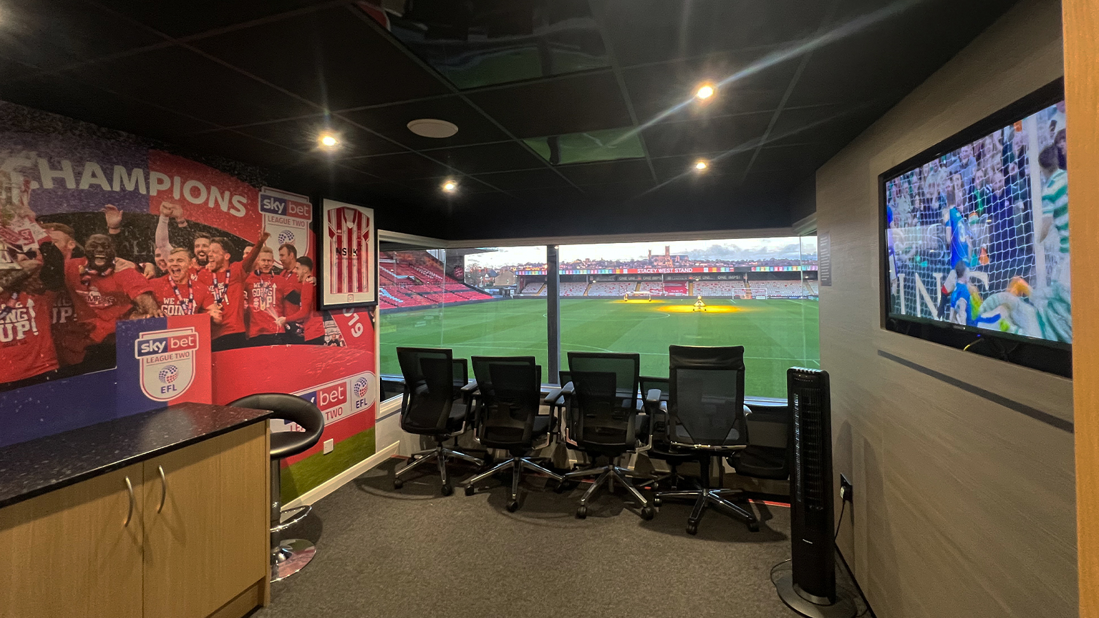 The view from an executive box at Lincoln City's LNER Stadium