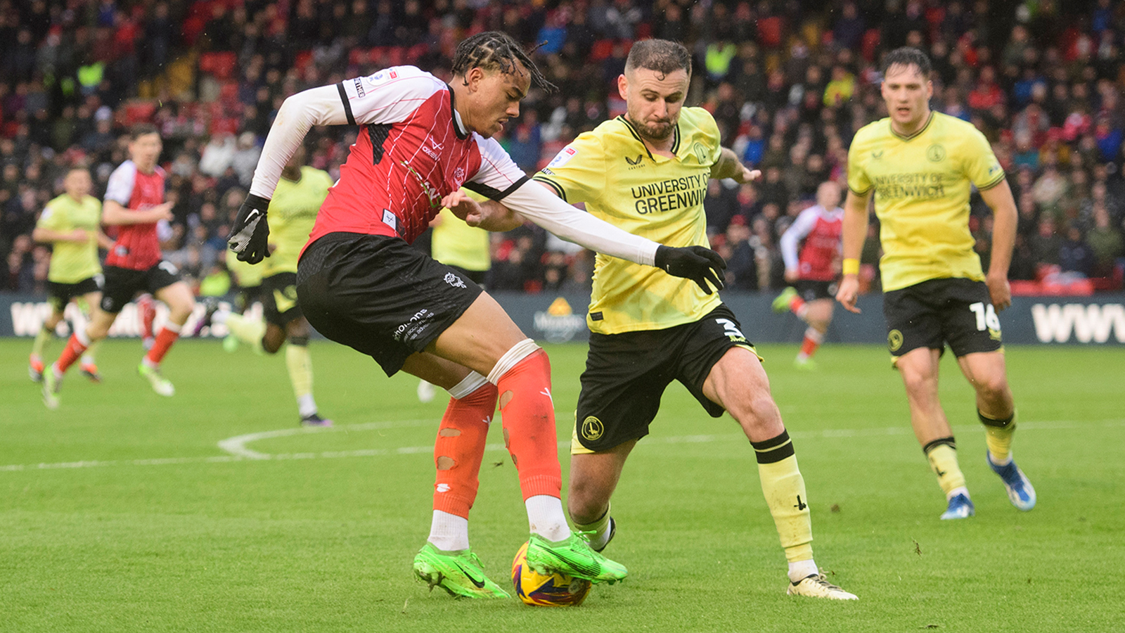 Jovon Makama in action for Lincoln City against Charlton Athletic