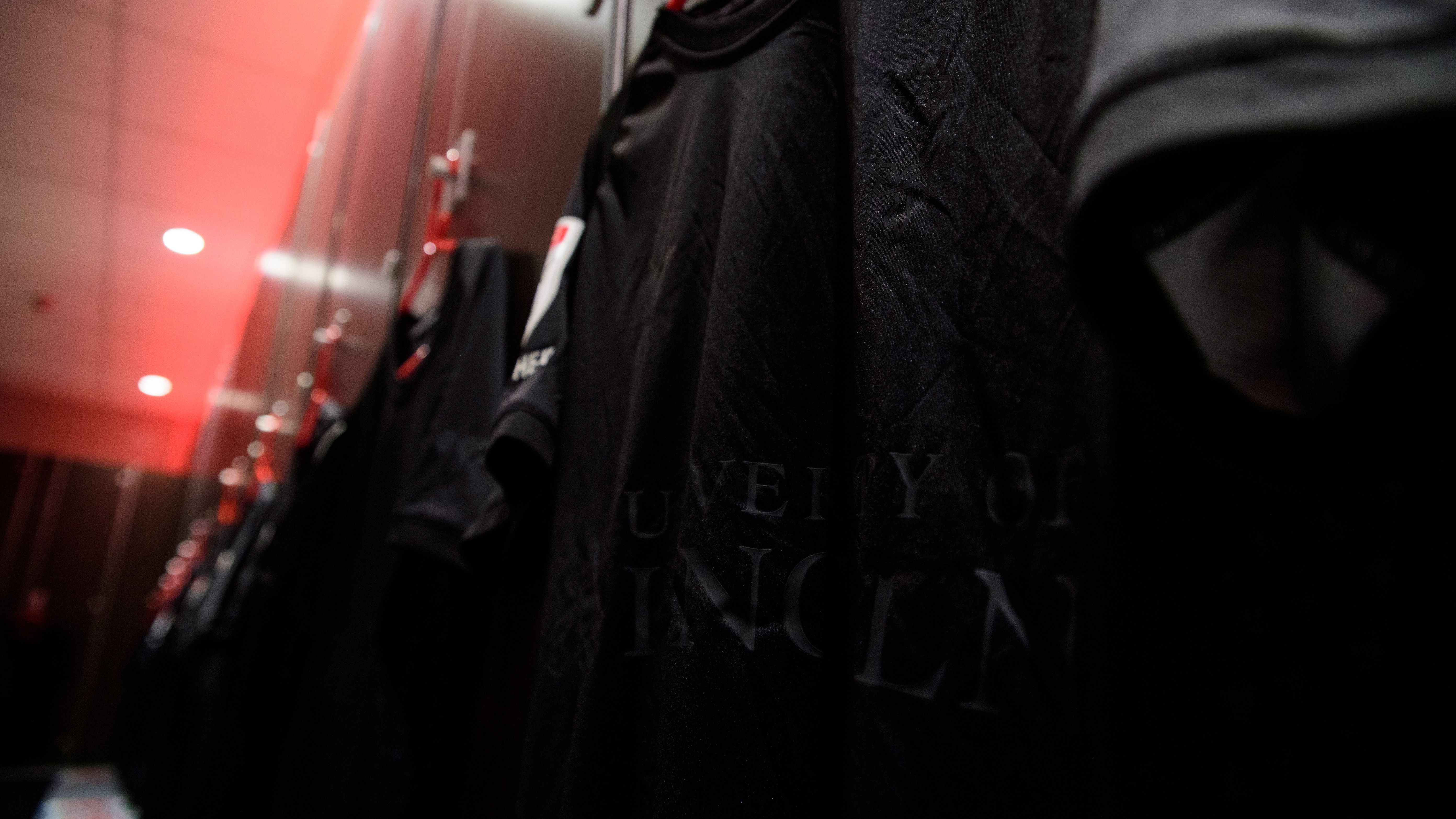 A close up of black Lincoln City shirts in the changing room at the New York Stadium