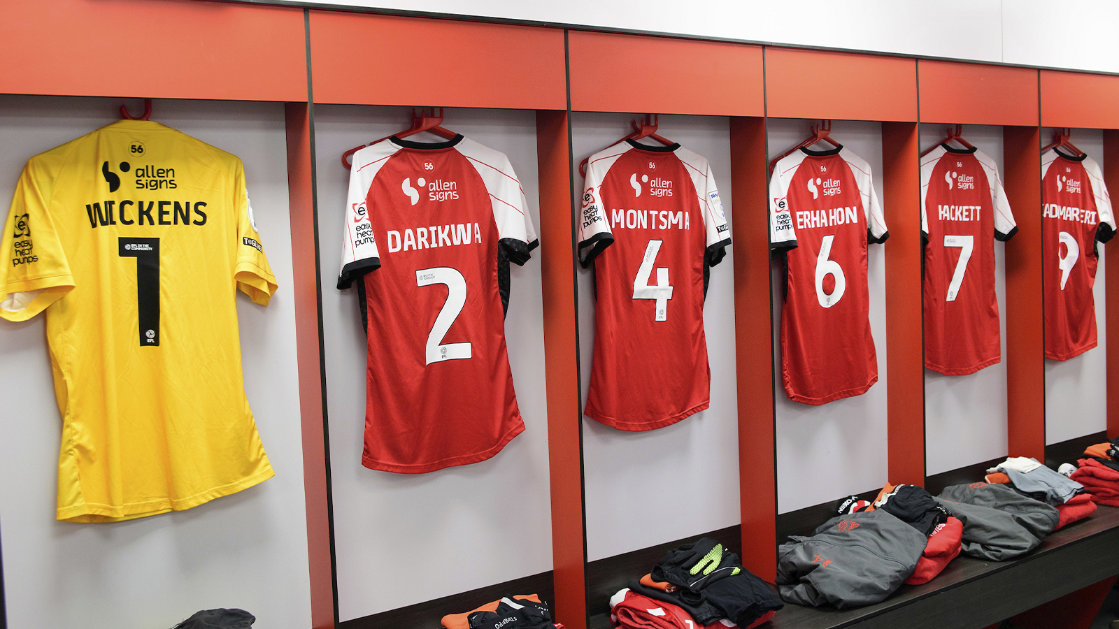 The shirts hung up in the Lincoln City changing room