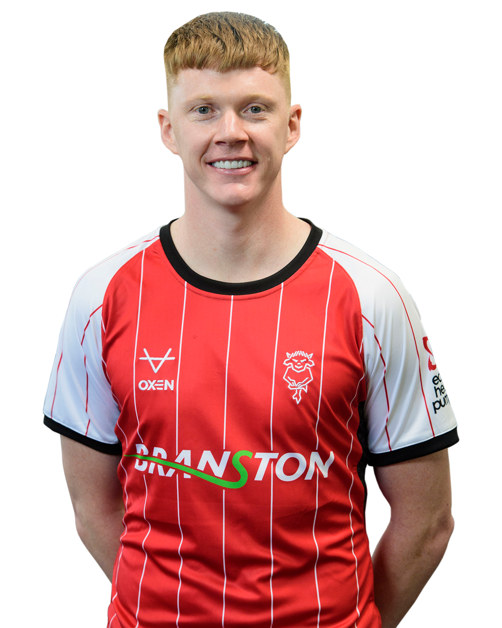 Sam Clucas in red home Lincoln City shirt.