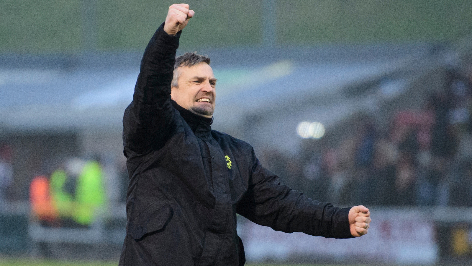 Michael Skubala celebrates an important win at Northampton Town