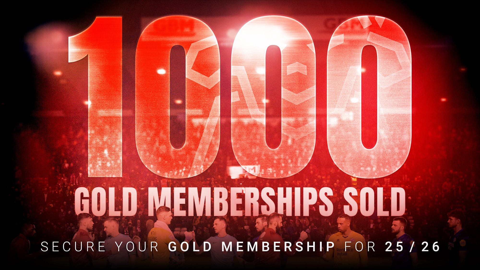 A graphic which reads "1,000 Gold Memberships sold" above Lincoln City players