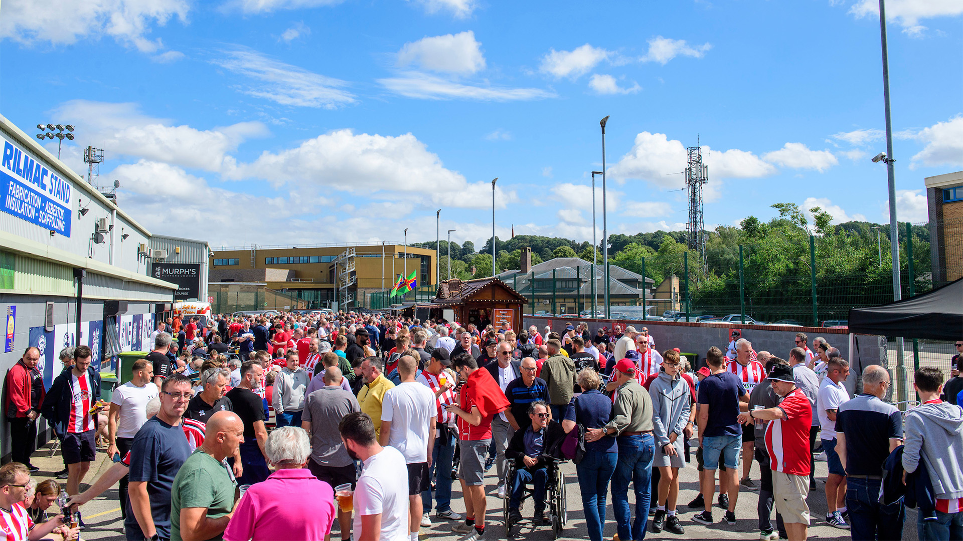 Lincoln City fans enjoying the pre-match atmosphere in the University of Lincoln Fan Village