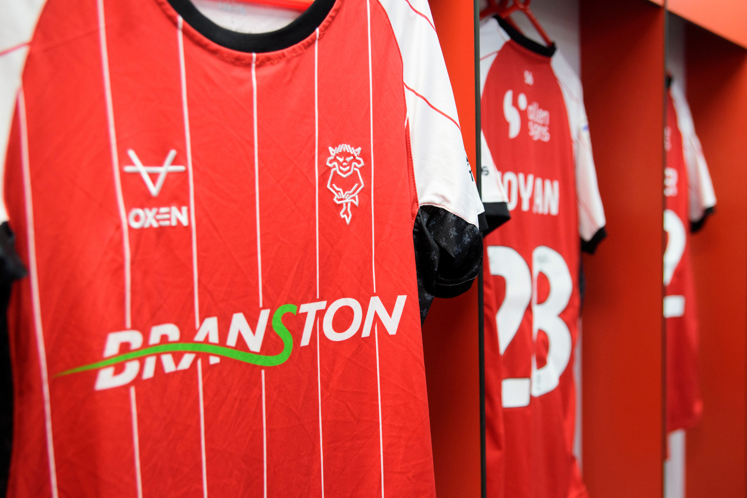 Lincoln City shirt in the changing room prior to the EFL Sky Bet League One match between Lincoln City and Wrexham at LNER Stadium, Lincoln.