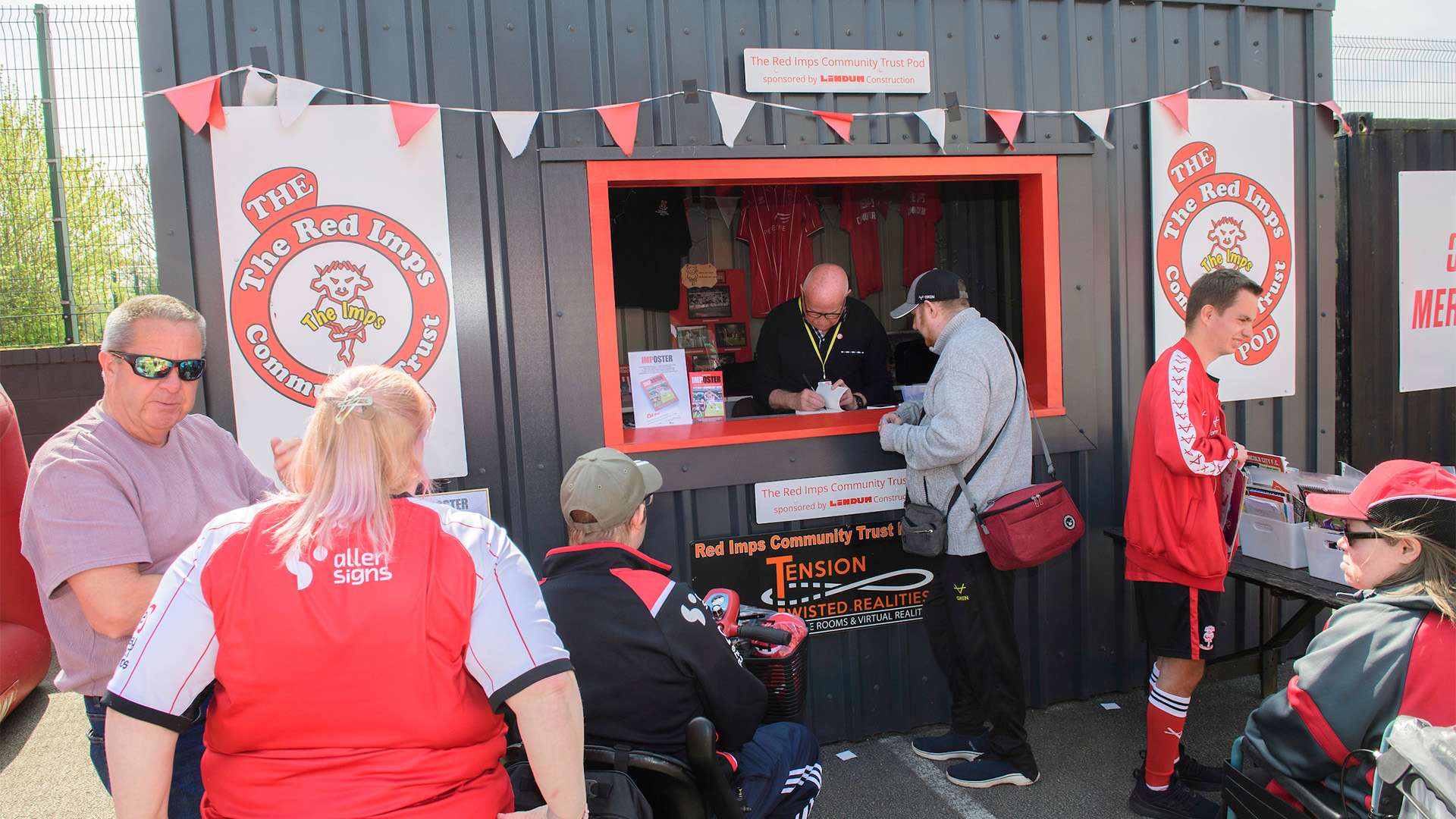 Rob Bradley, director (Red Imps Community Trust) of Lincoln City, at the Red Imps Community Trust pod in the University of Lincoln Fan Village prior to the EFL Sky Bet League One match between Lincoln City and Shrewsbury Town at LNER Stadium, Lincoln.
