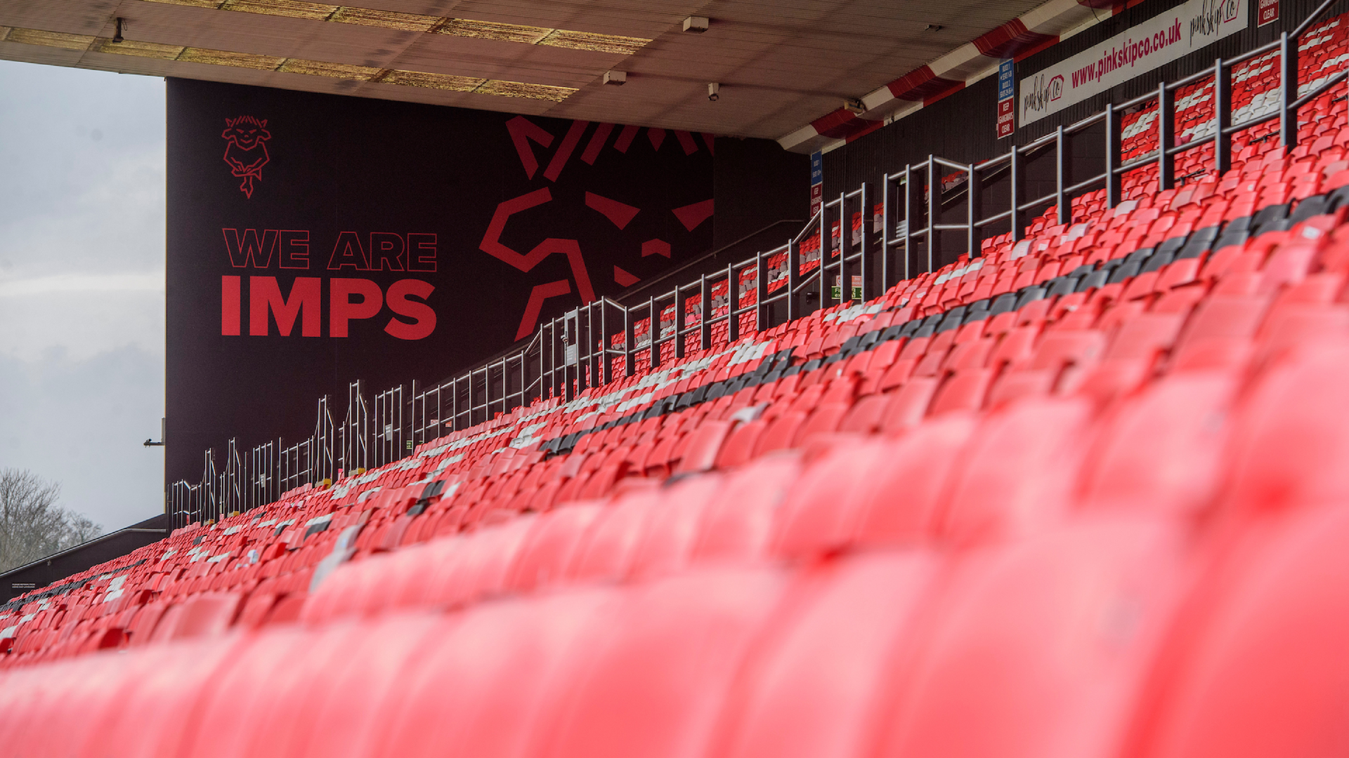 A general view of LNER Stadium, home of Lincoln City, showing the We Are Imps mural in the GBM Stand prior to the EFL Sky Bet League One match between Lincoln City and Exeter City at LNER Stadium, Lincoln.