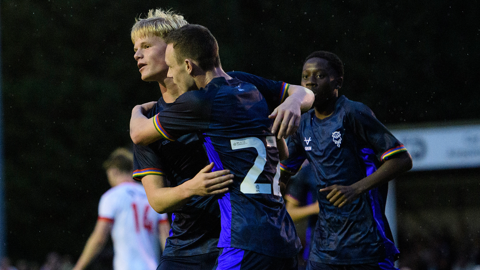 City celebrate their equaliser against Lincoln United