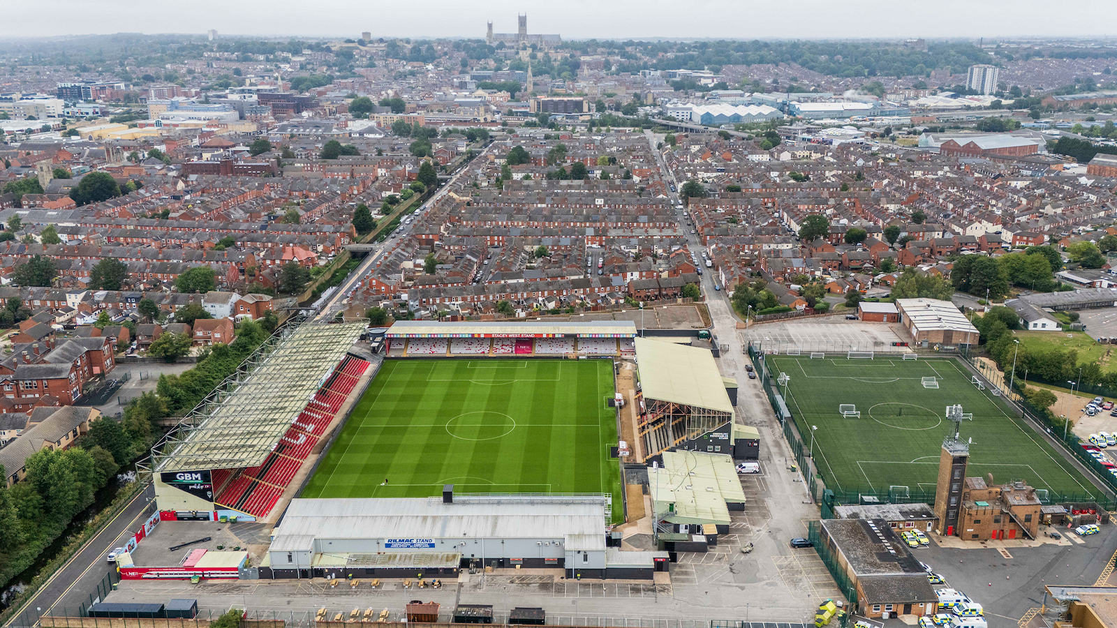 An aerial view of the LNER Stadium, home of Lincoln City FC