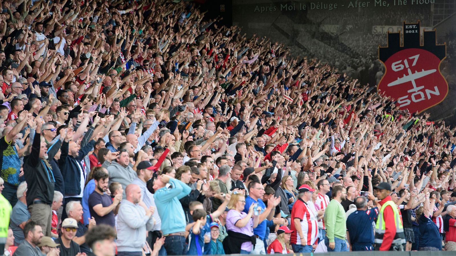 Fans in the GBM Stand of the LNER Stadium