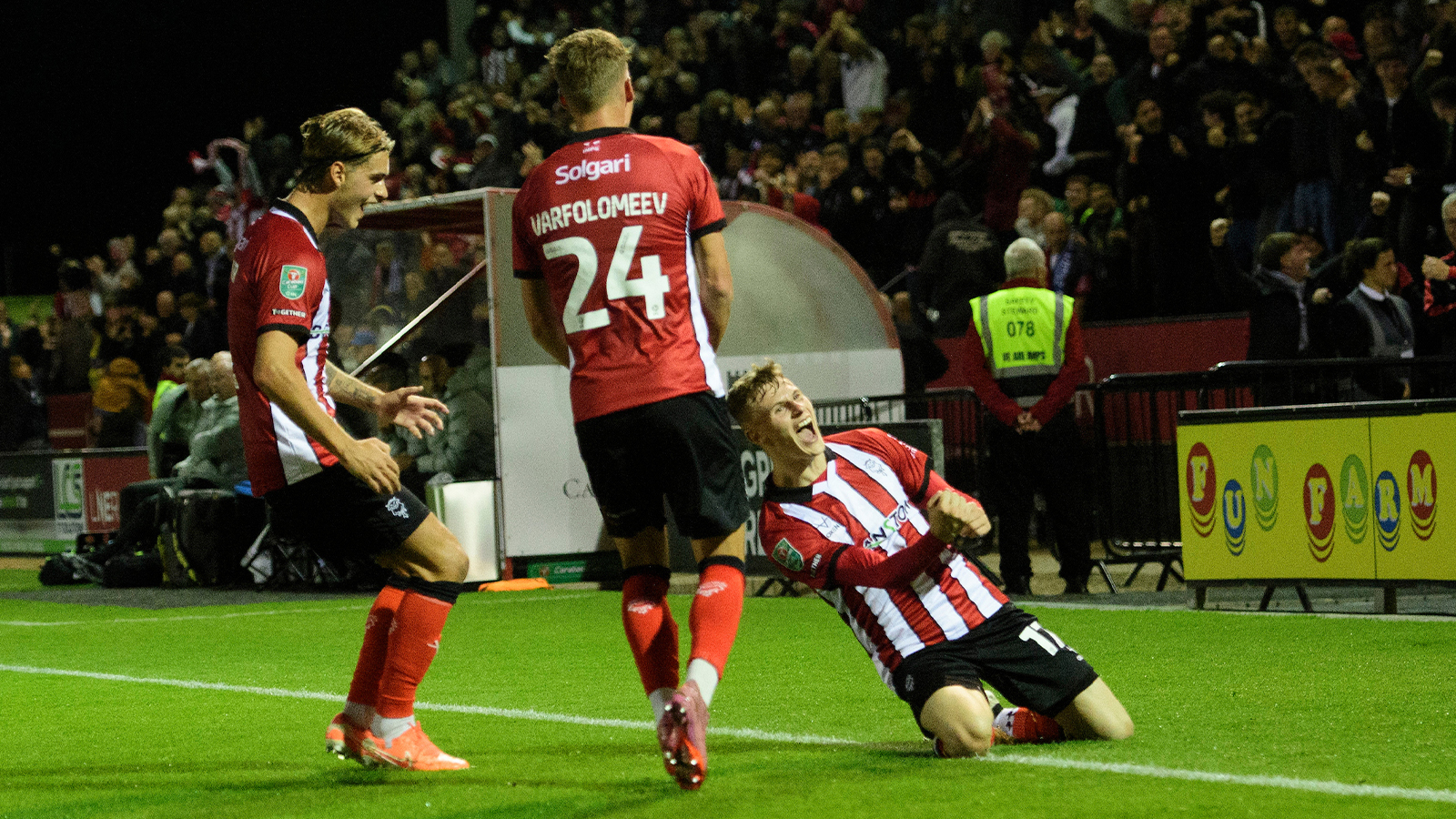 Rob Street celebrates scoring for City against Chelsea