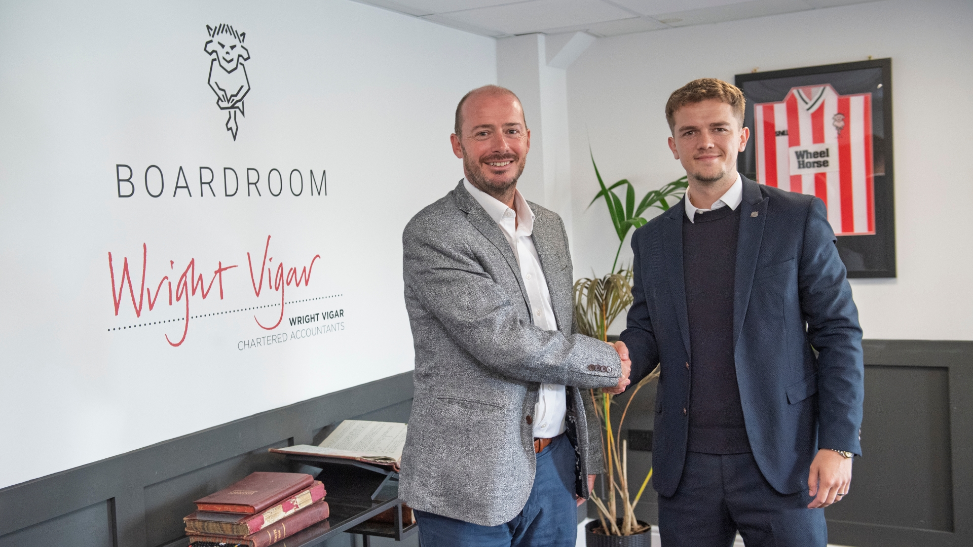 Lincoln City commercial partnership | Bobby Copping, head of commercial of Lincoln City with Wright Vigar, the new sponsors of the boardroom at Lincoln City’s LNER Stadium