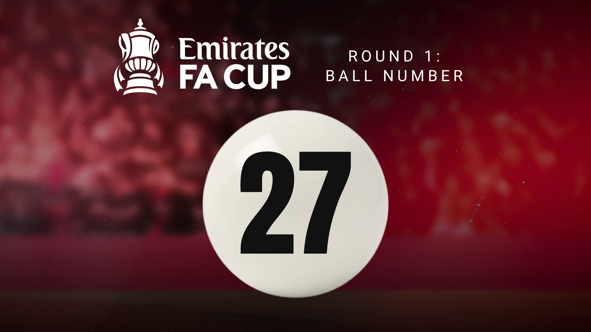 A red graphic with an Emirates FA Cup logo and number 27 in the middle.