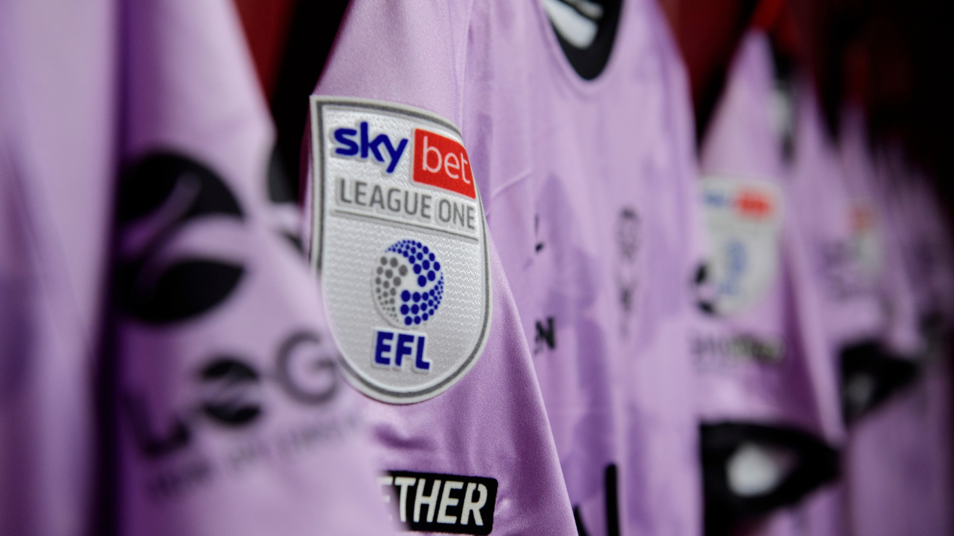 The EFL Sky Bet League One arm patch on a Lincoln City third shit in the changing room prior to the EFL Sky Bet League One match between Bradford City and Lincoln City at University of Bradford Stadium, Bradford.