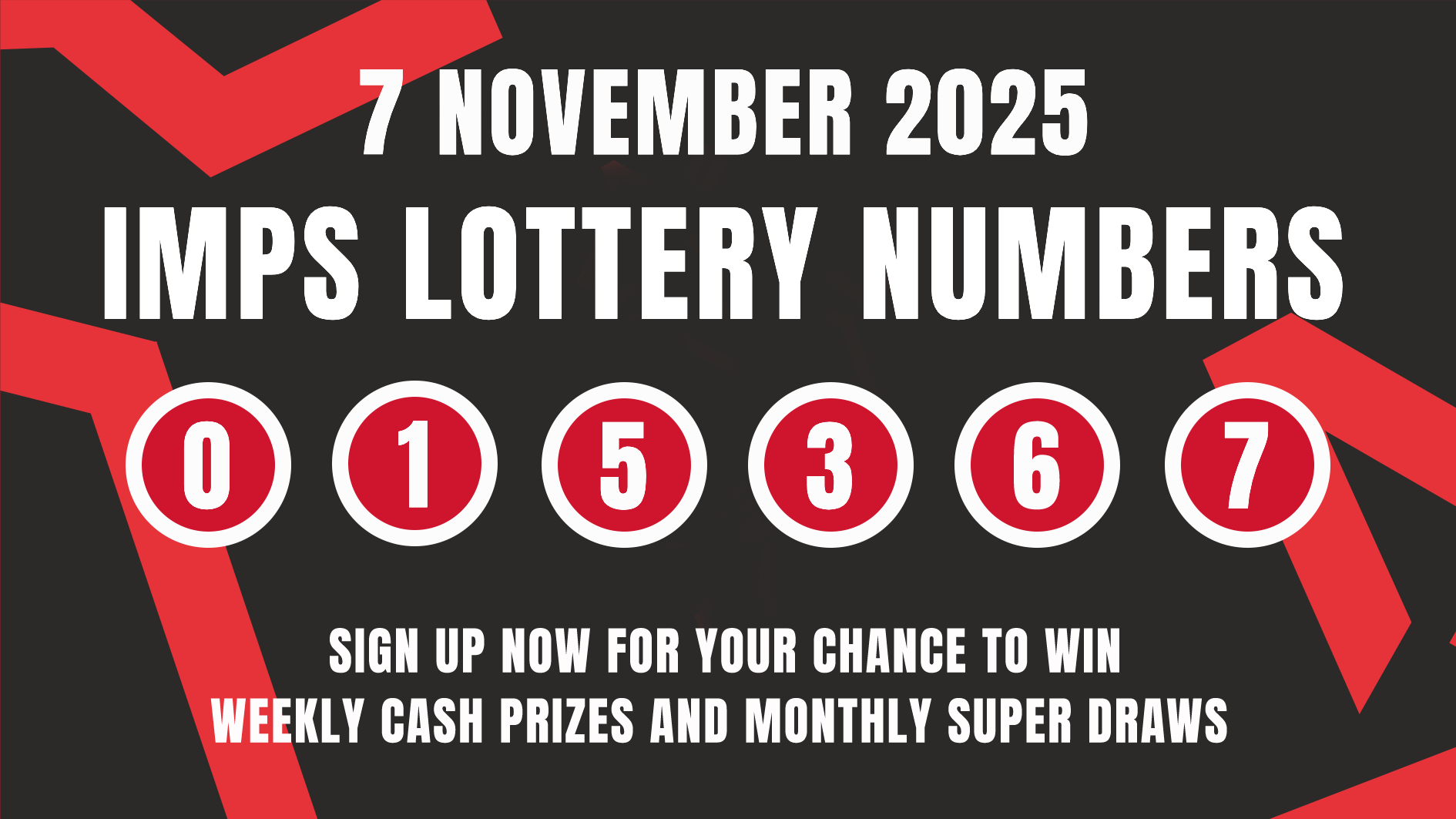 An Imps Lottery numbers graphic for 7 November 2025