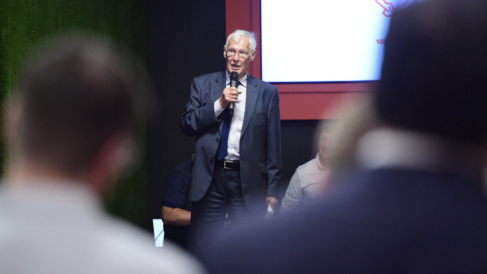 John Helm presenting at the 140th birthday celebrations.