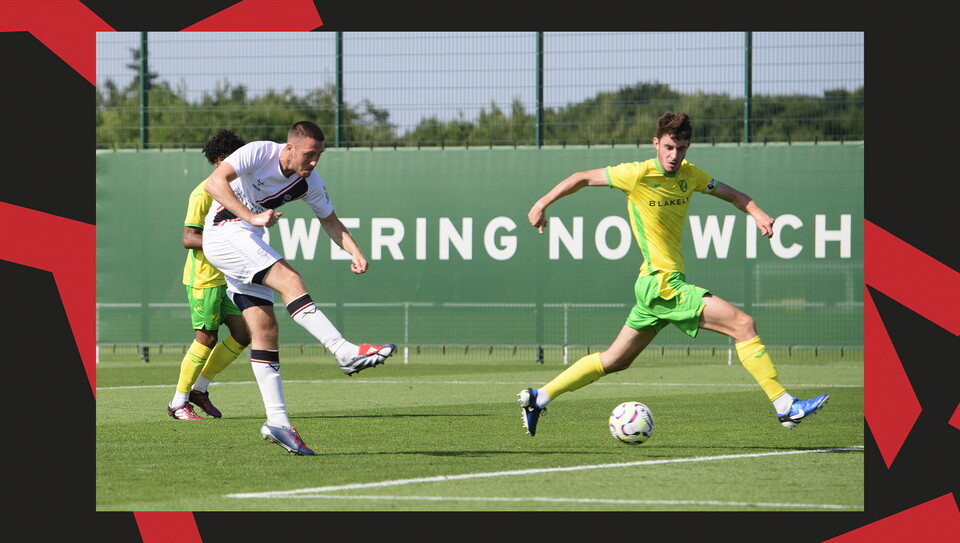 Dom Jefferies scores a goal with a right-footed shot