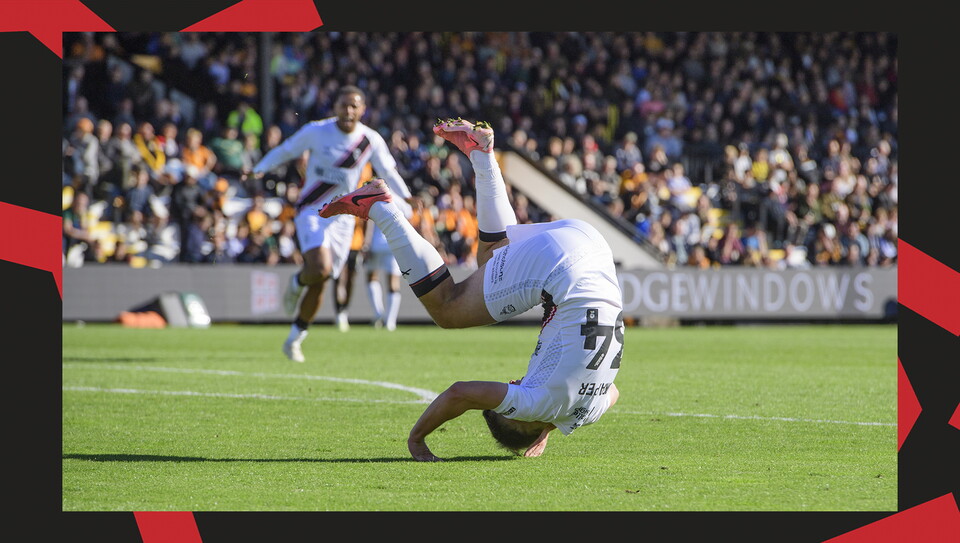 A match action image from City's 2-0 win at Cambridge United