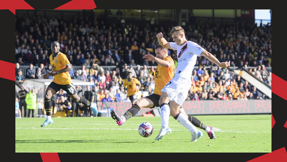 A match action image from City's 2-0 win at Cambridge United