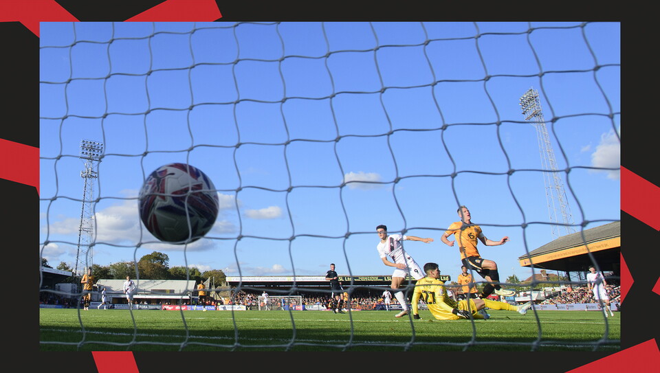A match action image from City's 2-0 win at Cambridge United