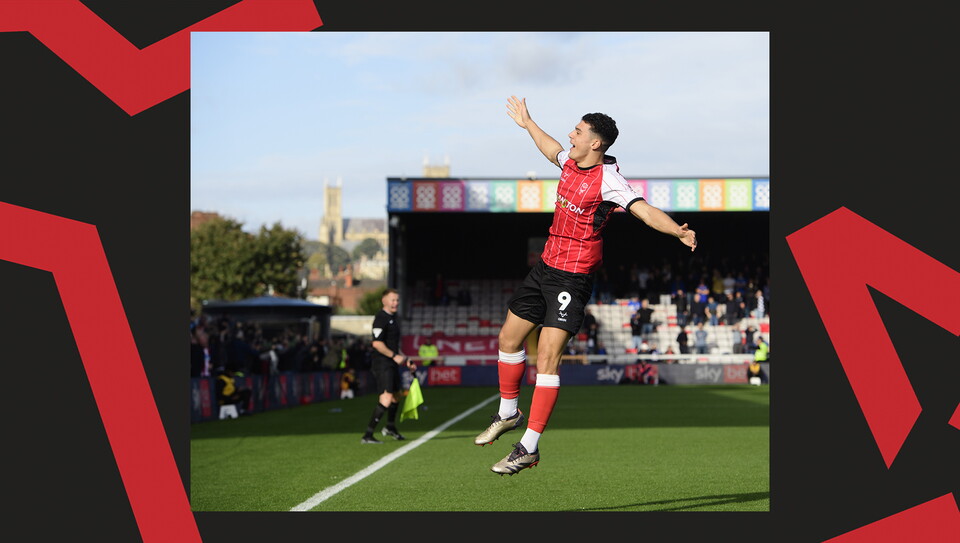 A match action image from the Imps' game against Birmingham City.