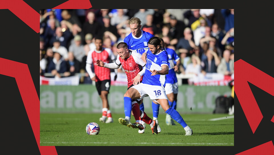A match action image from the Imps' game against Birmingham City.