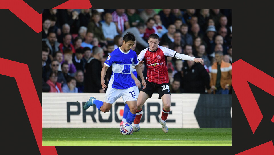 A match action image from the Imps' game against Birmingham City.