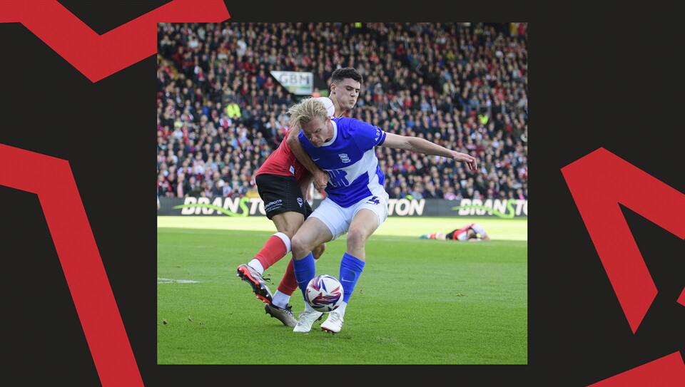 A match action image from the Imps' game against Birmingham City.