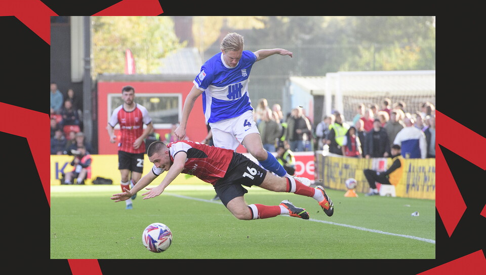 A match action image from the Imps' game against Birmingham City.