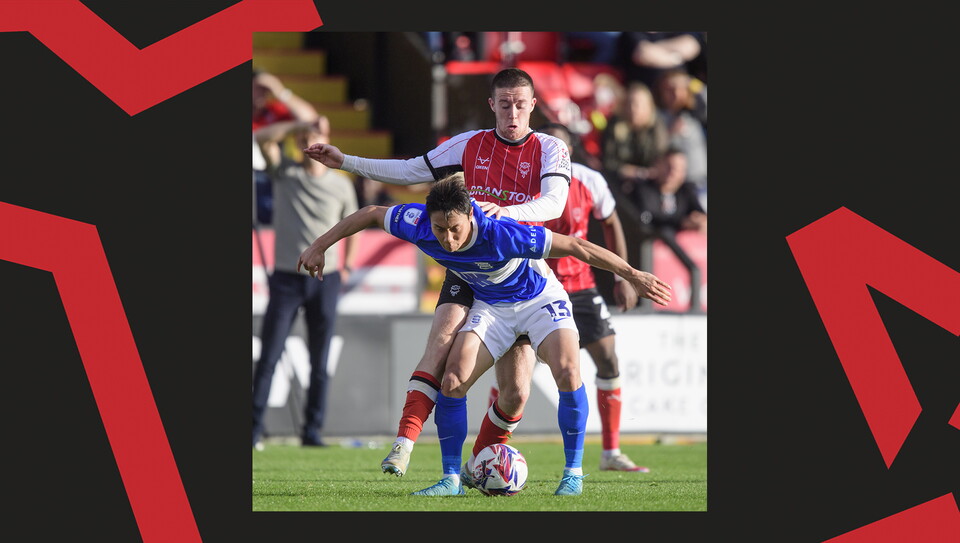 A match action image from the Imps' game against Birmingham City.