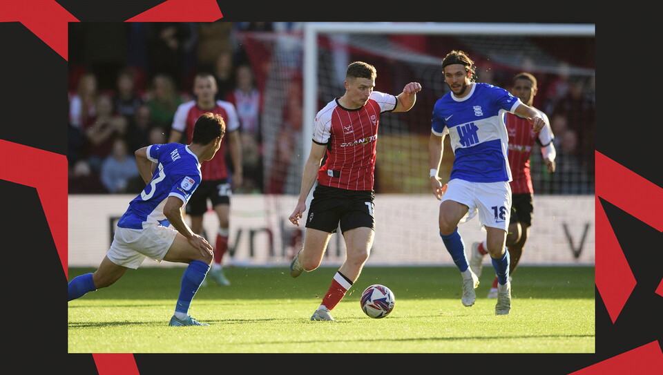 A match action image from the Imps' game against Birmingham City.