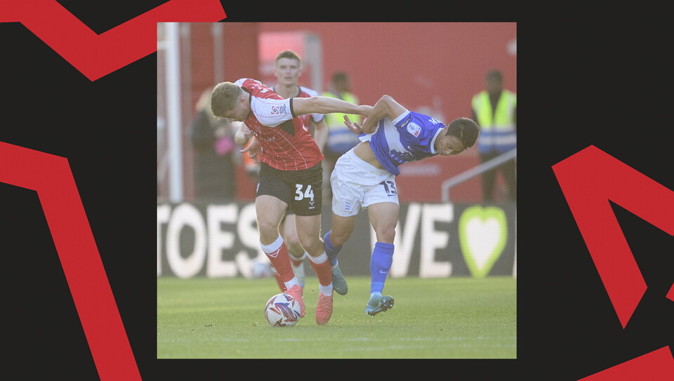 A match action image from the Imps' game against Birmingham City.