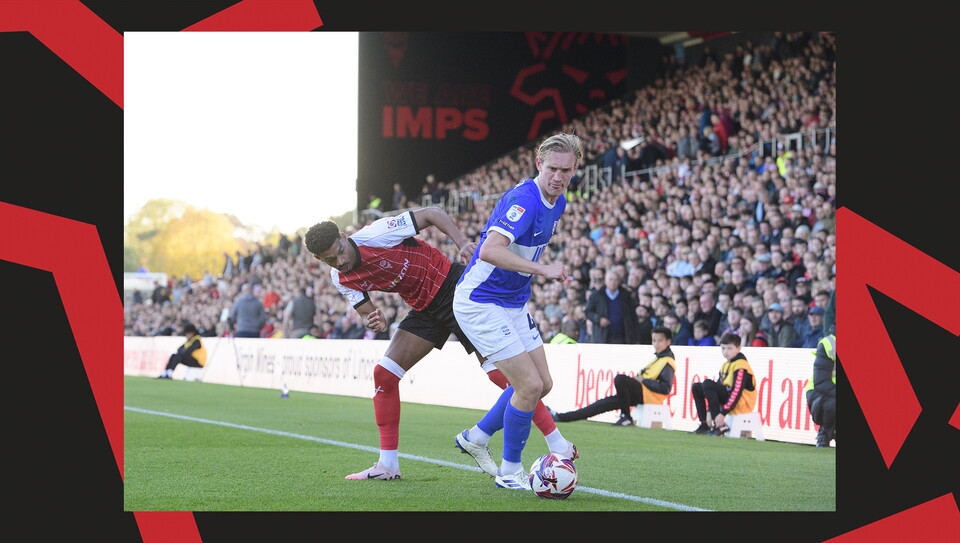 A match action image from the Imps' game against Birmingham City.
