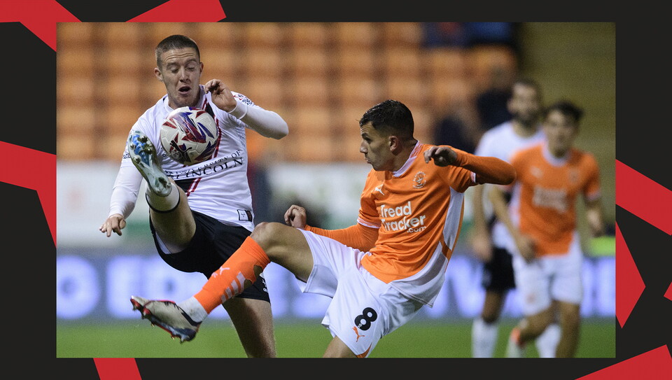 A match action photo from Lincoln City's away game at Blackpool.