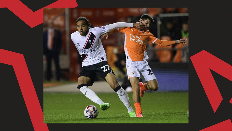 A match action photo from Lincoln City's away game at Blackpool.