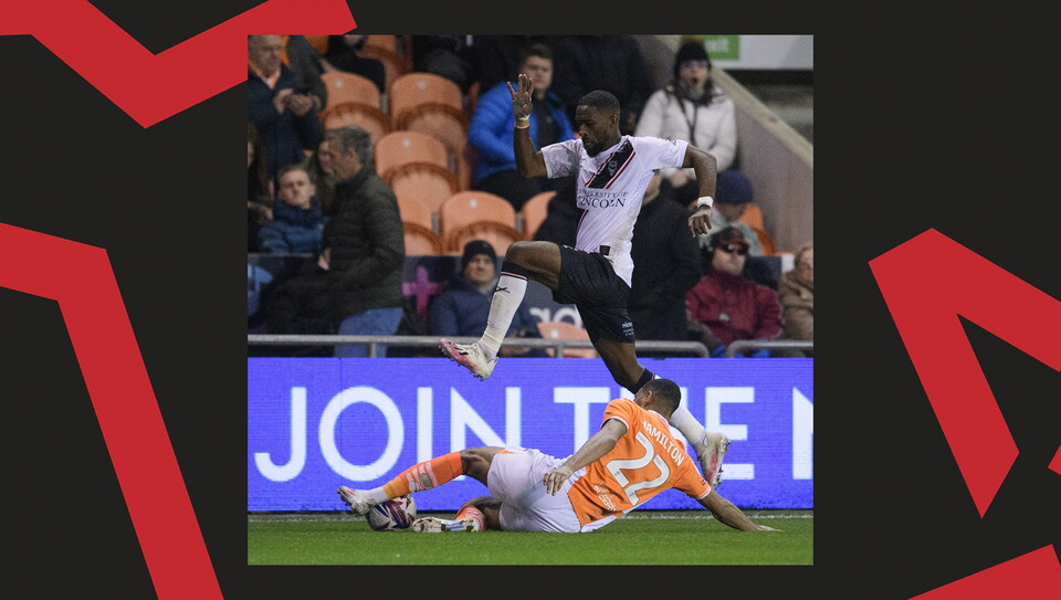 A match action photo from Lincoln City's away game at Blackpool.