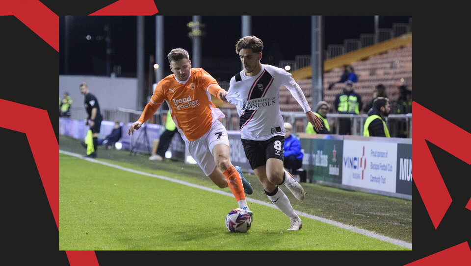A match action photo from Lincoln City's away game at Blackpool.