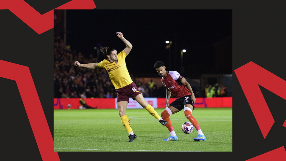 A match action image from Lincoln City's 2-1 home win over Northampton Town